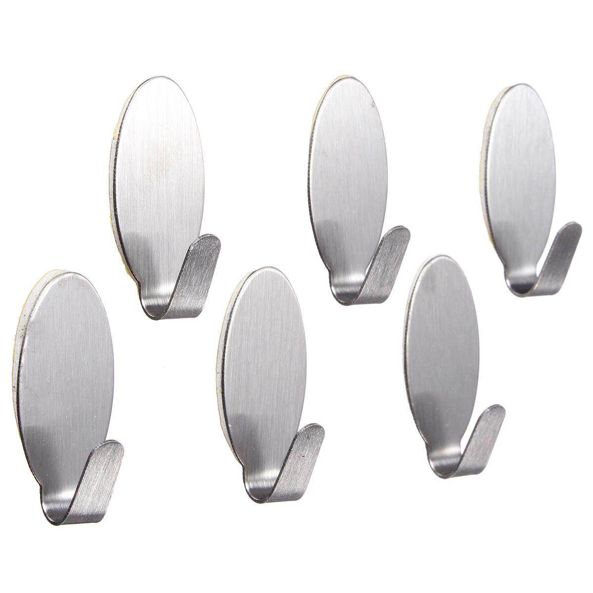 6x Stainless Steel Self Adhesive Stick Holder Hook Hanger Home Kitchen Wall Door