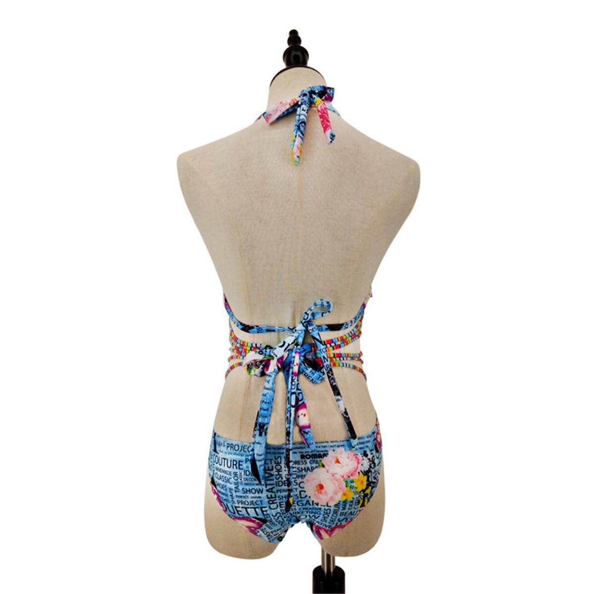 Swimwear One Piece Bathing Suit Women Monokini Bikini Bandage Floral Swimsuit S