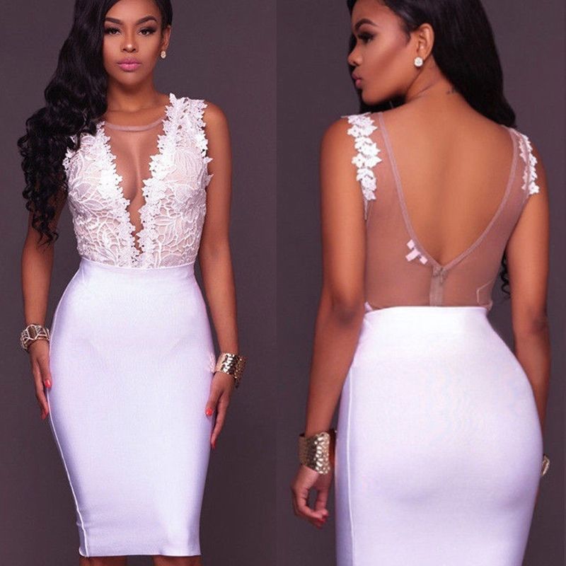 Sexy Women V Neck Lace Up Floral Bandage Bodysuit Leotard See Through Backless Tops Jumpsuit(#White)