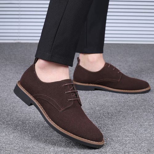 EU 39-48 Fashion Men Casual Shoes Men Flats Lace Up Male Suede Oxfords Men Leather Shoes Brown