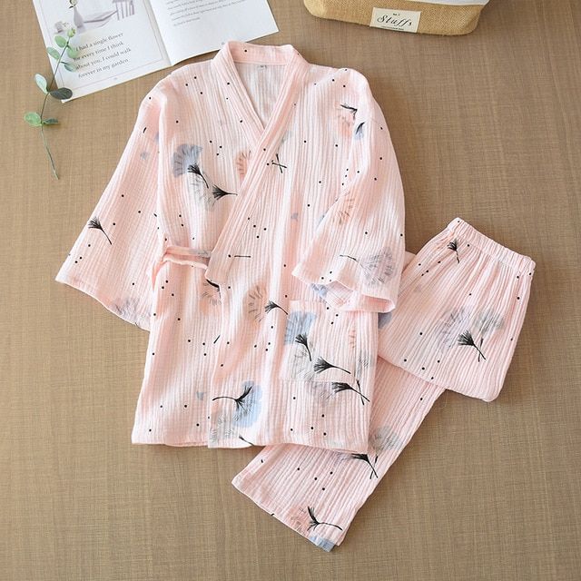 Women's Pajamas Spring And Summer Pure Cotton Yarn Kimono Pajamas