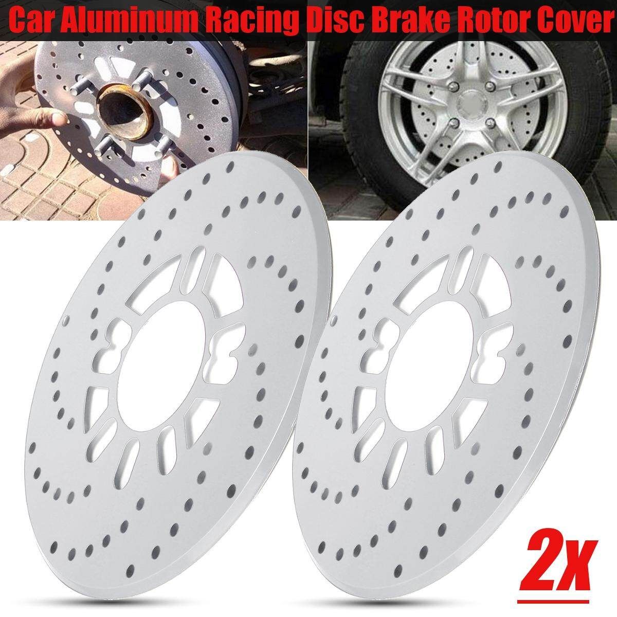 2Pcs Aluminium Car Wheel Brake Disc Cover Decorative Rotor Cross Drilled Silver Silver (silver)