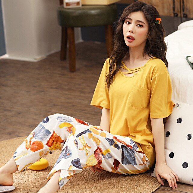 Women's Pajamas Summer Cotton Women Pajamas Set