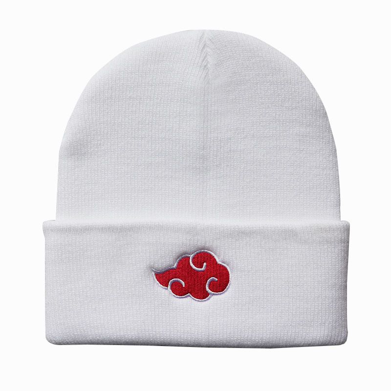 Beanies Women Autumn Winter Warm Hat Anime Akatsuki Cosplay Red Cloud-White