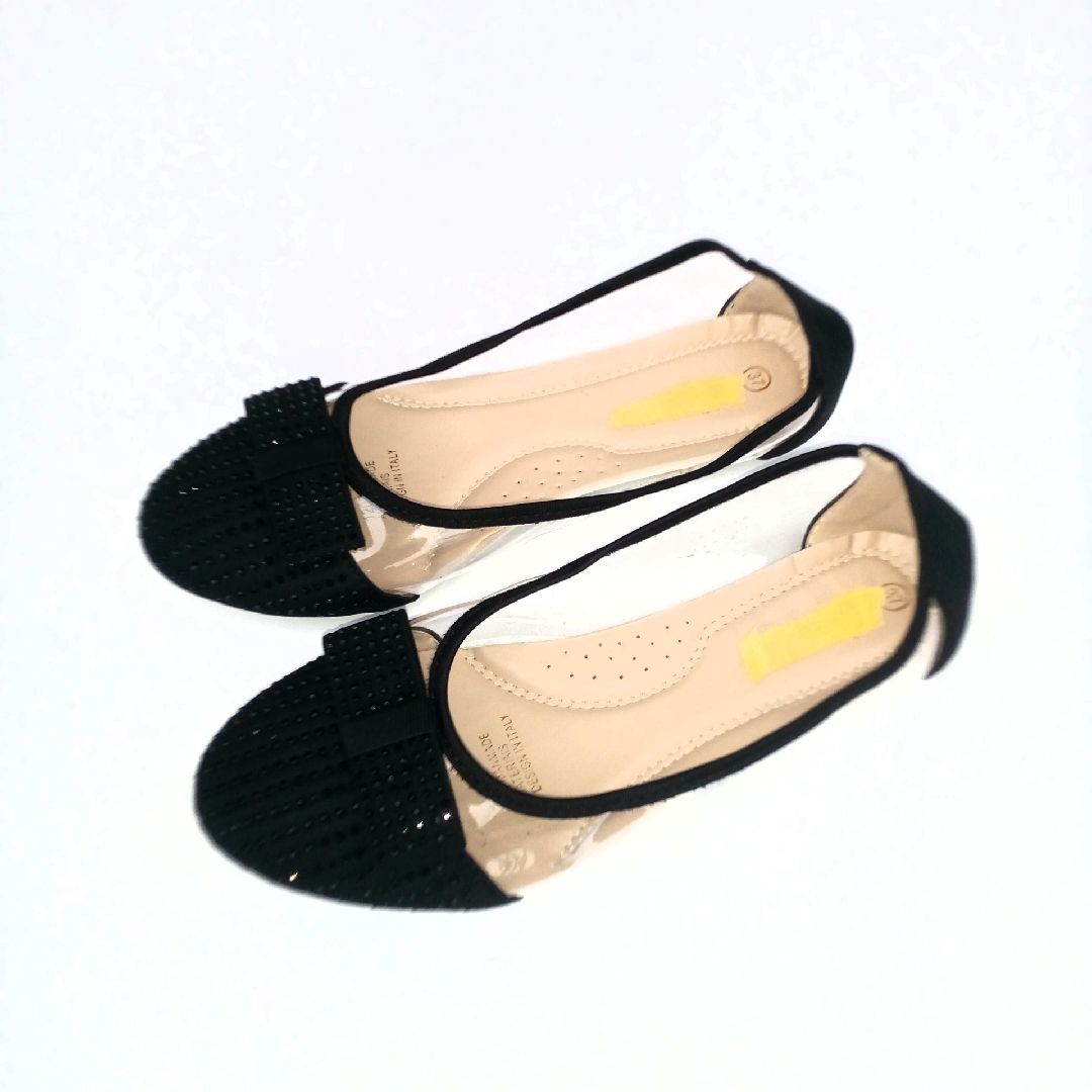 Lovely Ladies Women Transparent Female Flat Shoe-black