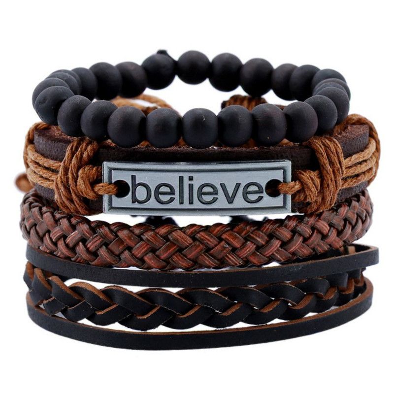 Men's Bracelet Leather Bracelet Set Bracelet Vintage Braided Leather Jewelry