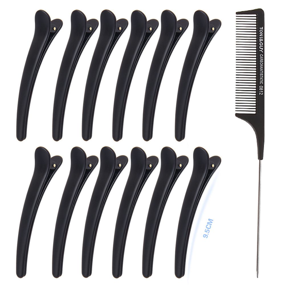 12pcs Hair Sectioning Clips + 1pcs Tail Comb Hair Clamp Grip