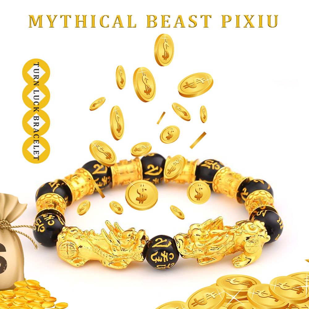 Pixiu Feng Shui Black Obsidian Wealth Bracelet Women Men