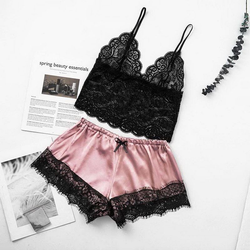 New Separate 2pcs Lace Sleepwear Women Beach Dress Lingerie Night Short Sleeveless Ladies Satin Nightgown Through La Sleepwear Style3-6 KIP