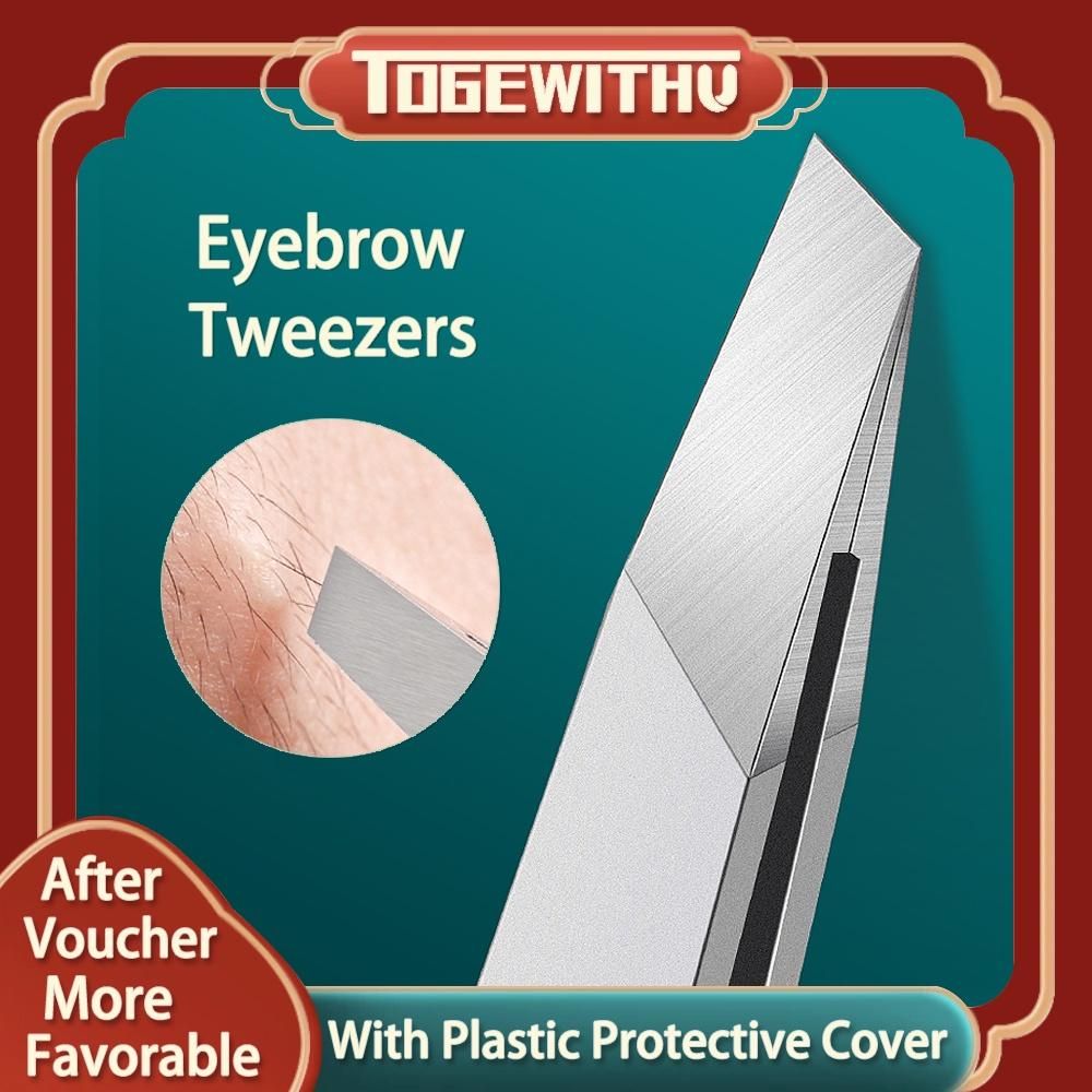 Stainless Steel Slant Tweezer, Precision Tweezers for Eyebrows Ingrown Hair Removal Makeup Tools Fine Hairs Puller