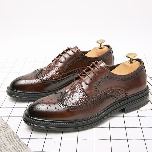 Men Dress Handmade Shoes Leather Male Oxford Italian Classic Lace-up Men's Brogue Shoes Oxfords