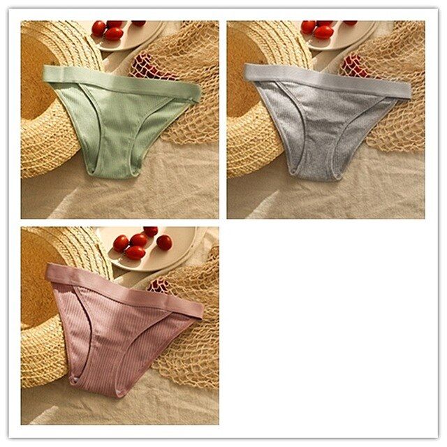 3PCS Fashion Cotton Briefs Y Panties For Women Seamless Panty Bikini Thongs Female Lingerie Low-Rise Ladies  Solid