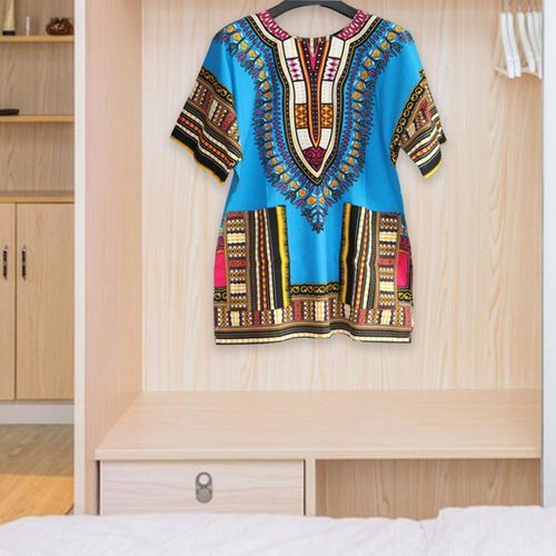 Unisex African Dashiki Shirt Colorful Traditional One Size  Light Blue