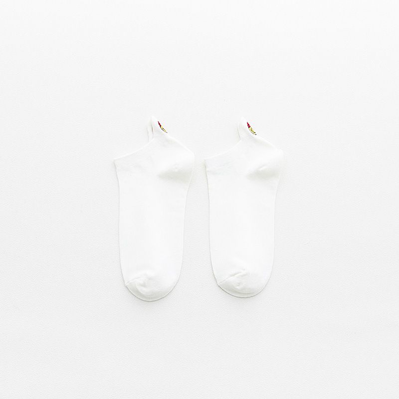 Cartoon Emoticon Short Boat Socks-White
