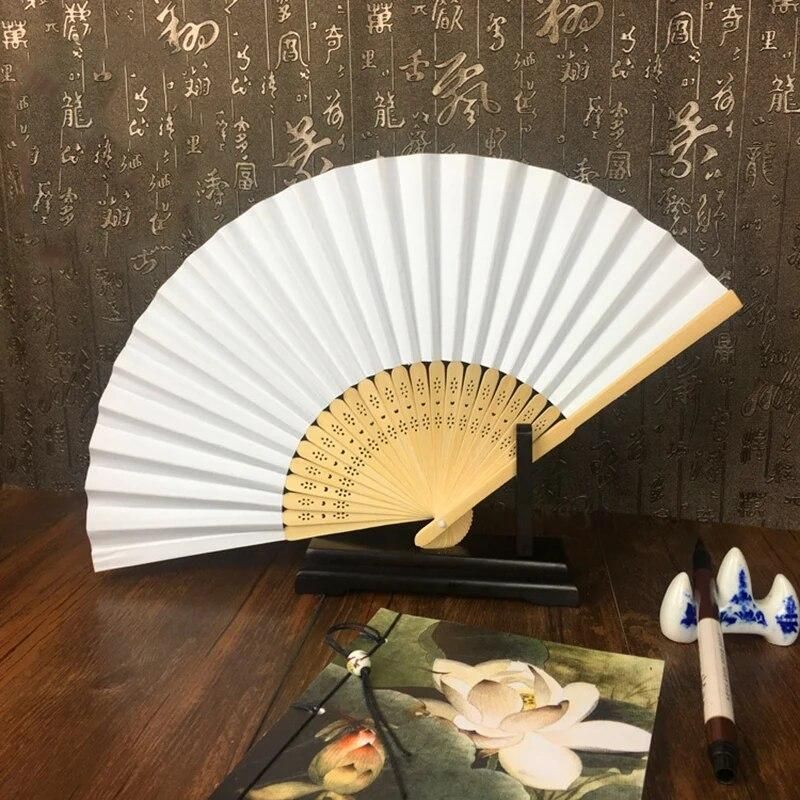 Hot Sale 50 pcs/lot White Folding Elegant Paper Hand Fan Wedding Party Favors 21cm(white)