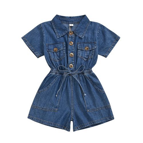 Casual Short-sleeved One-piece Children Denim Shorts Cotton (Color:Blue Size:100)