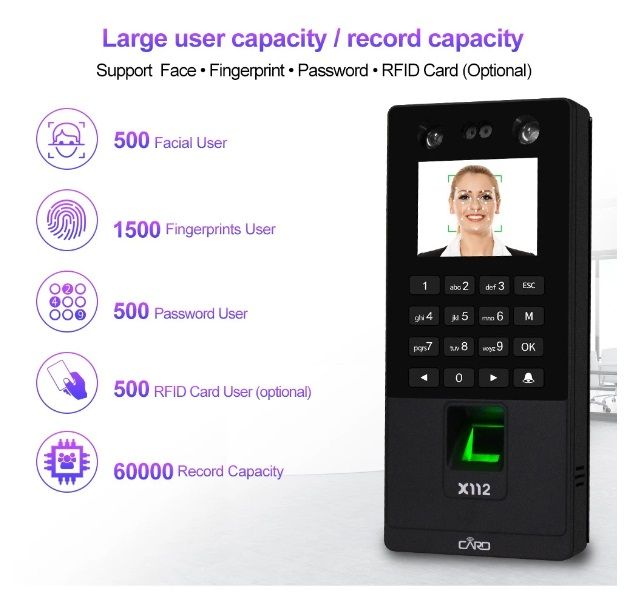 Biometric Facial Access Control Keypad System Fingerprint Time Attendance Machine