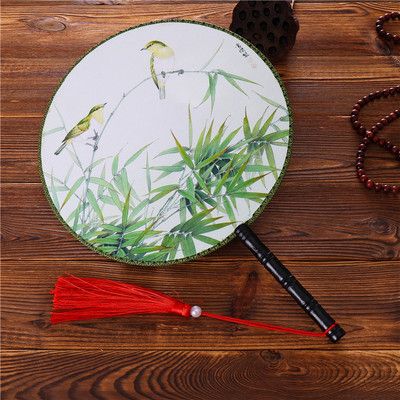Decorative Fan Silk Fan Handle Large Round Antique 24cm Hand Fan Chinese Circle Printed Double Dance Costume Big Ladies