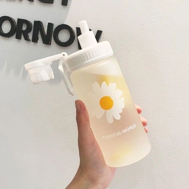 New 500m Cute Daisy Plastic Water Bottles With Straw Clear