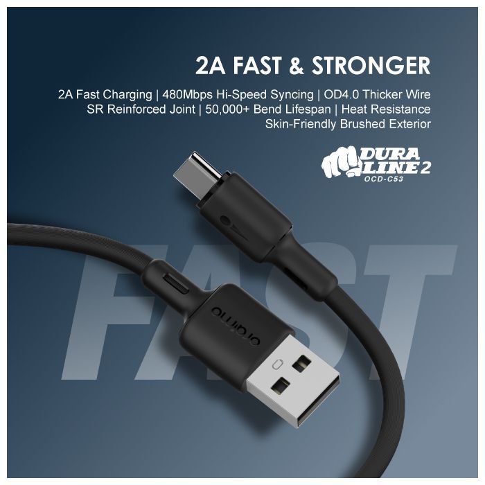 Fast Charging Black Duraline2 USB Type C Data Cable