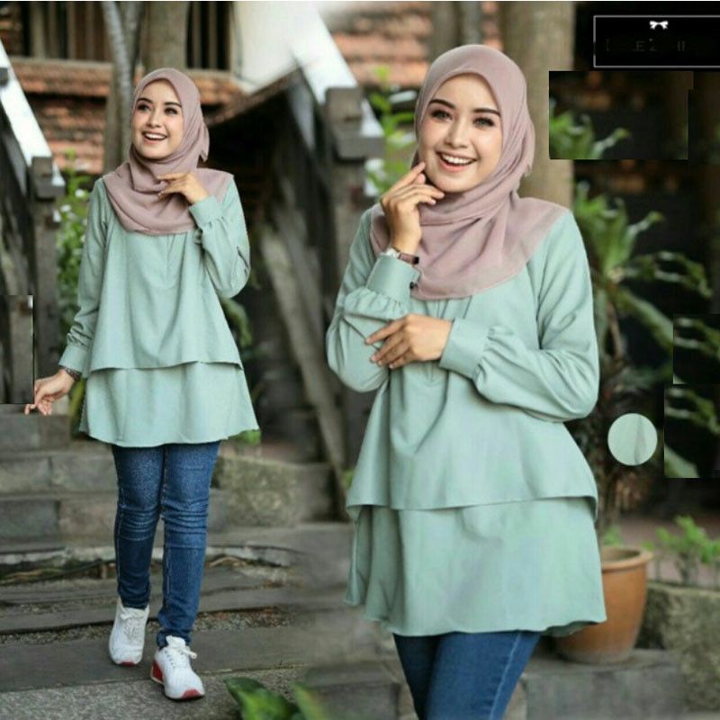 Islamic Clothing Turkish Tunic Tops Long Sleeve Blouse Muslim Shirts-03 Green
