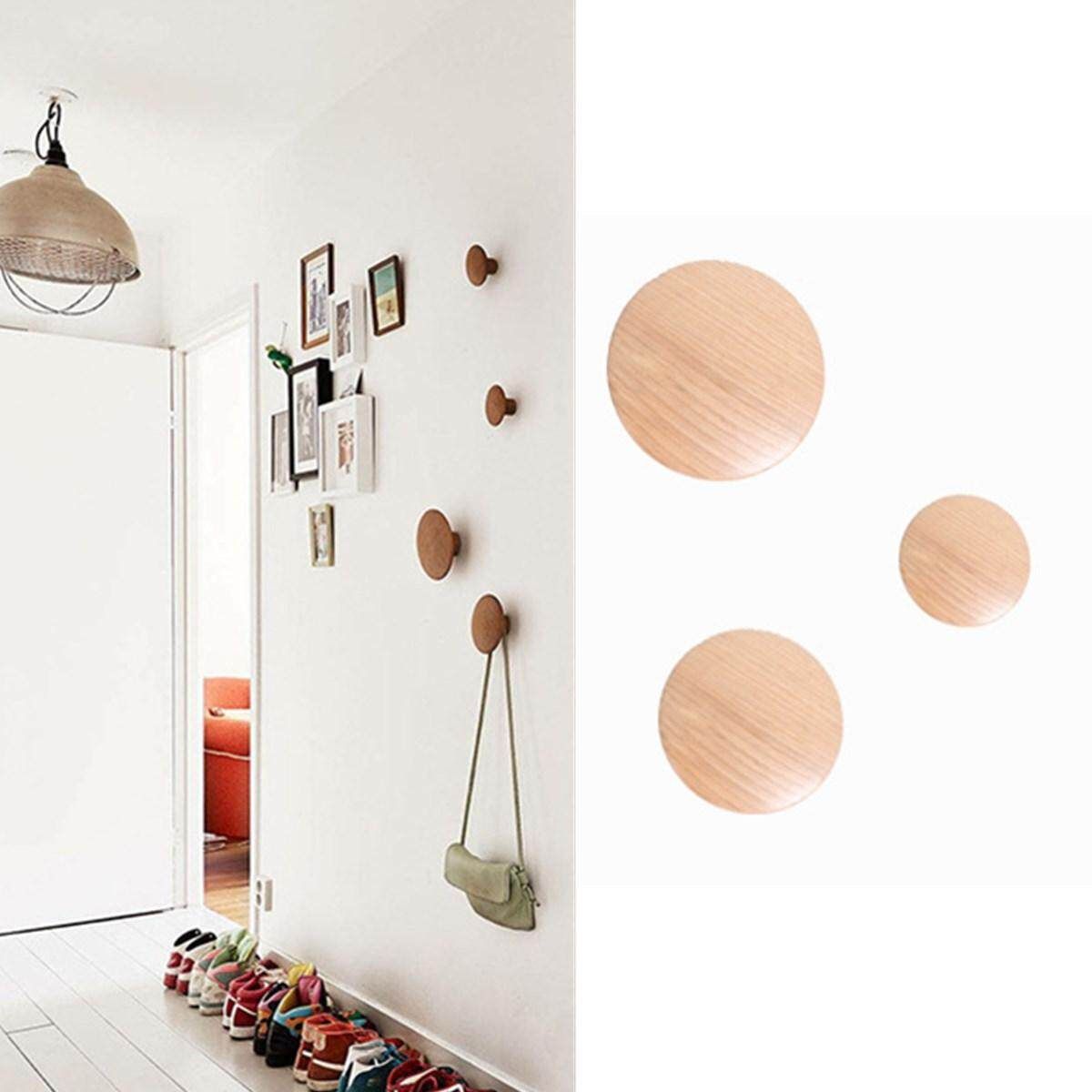 5Pcs Solid Wooden Round Hooks Wall Mounted Hanger Clothes Coat Hat Bag Rack New Log Color