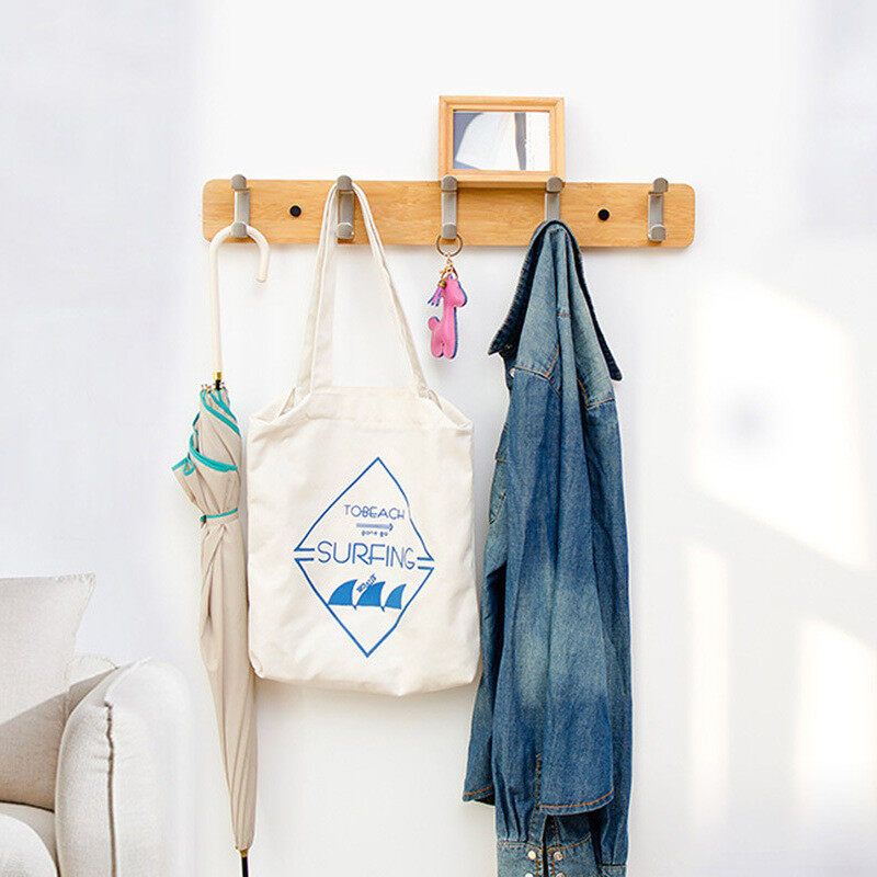 3/4/5 Hooks Creative Hook Wall Coat Rack Bedroom Furniture Clothes Hanger Hooks Living Room Closet Wooden Hat Rack Coat Hanger Ecru 5 Hooks