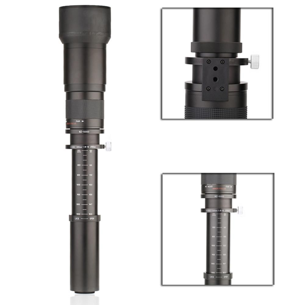 Kelda 650-1300mm F8.0-16 Ultra Telephoto Zoom Lens with T-Mount for Canon Nikon DSLR Camera