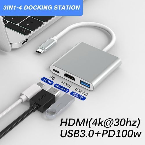 USB Type C Hub HDMI 4K Adapter Converter With USB 3.0 And Charging Port 3in1
