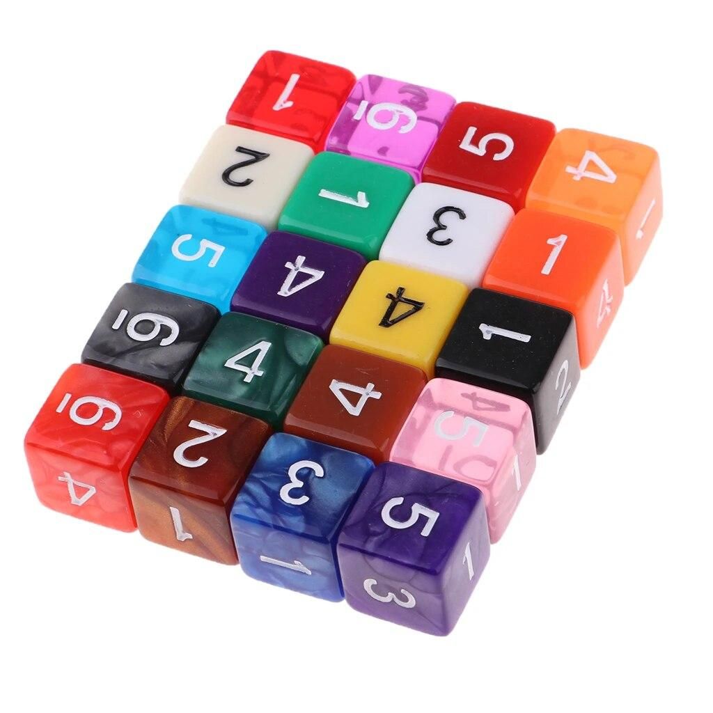 20pcs 6 Sided Dice Set With Numbers Party Table Game Kids Math Practice Multi-color Translucent Polyhedral Dice Bulk for Family