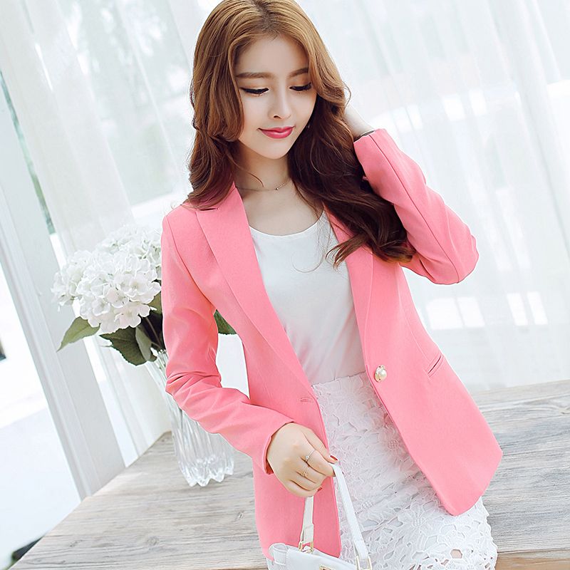PEONFLY  Ladies Blazer Long Sleeve Blaser Women Suit Jacket Female Feminine Blazer Femme Pink Blue White Black Blazer Autumn（#Pink R7027）
