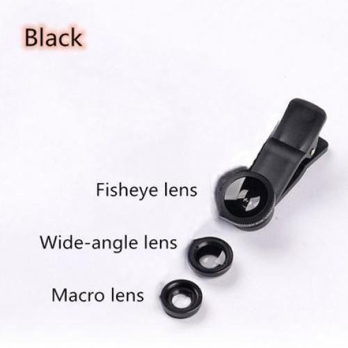 Wide-angle Macro 3-in-1 External Lens Mobile Phone Lens Telescope Lens Black