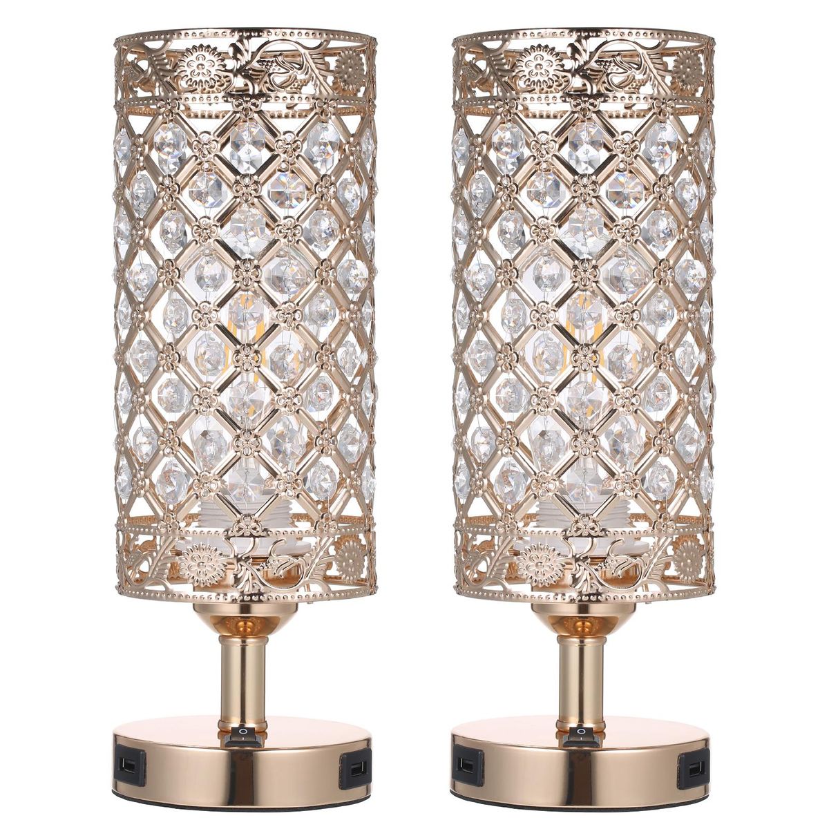 Tomshine Crystal Bedside Table Lamp Decorative Desk Light with Dual USB Charge Ports Modern Nightstand Lamp for Bedroom Living Dining Room Office
