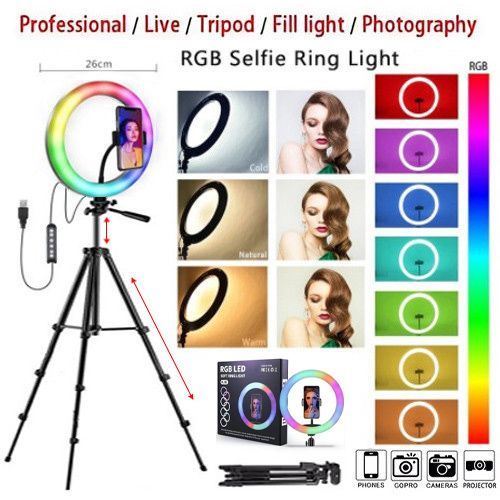 New 15 Colour RGBambient Ring Light + Phone Stand Tripod Set