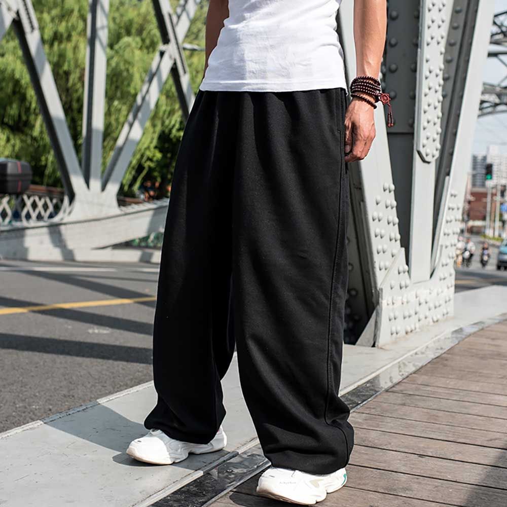 (Black)Plus Size Hiphop Sweatpants Men Casual Harem Joggers Loose Baggy Wide Leg