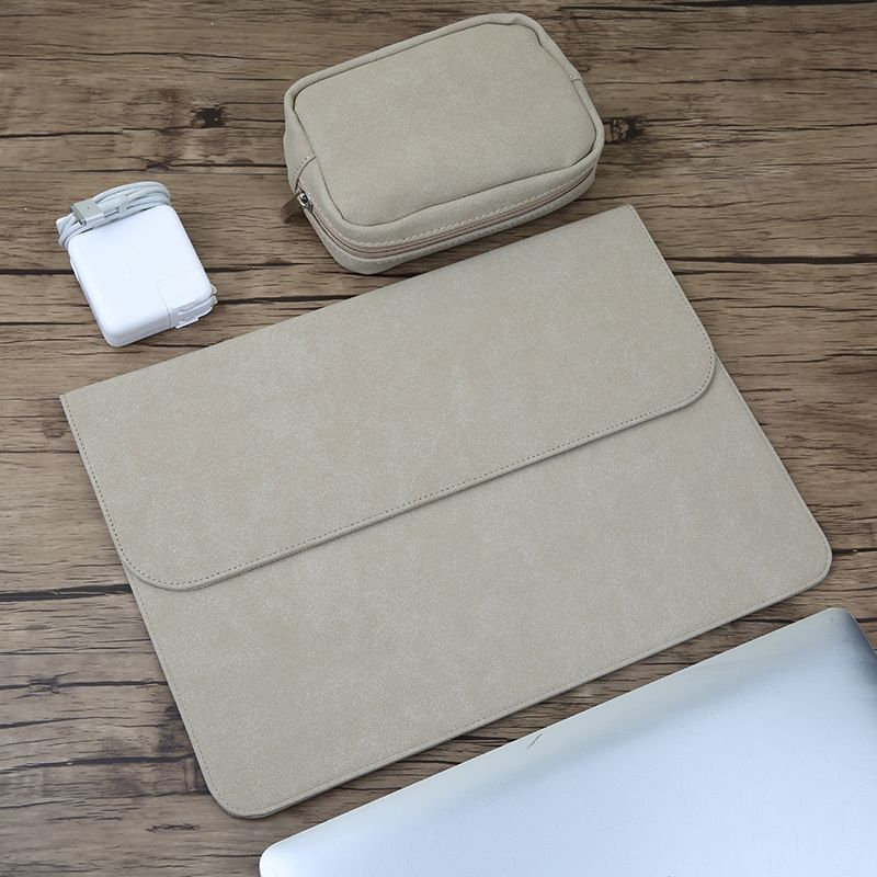 2 In 1 Horizontal Matte Leather Laptop Inner Bag + Power Bag For Book Pro 15.4 Inch A1707 (2016 - 2017) / A1990 (2018)(Light Grey)