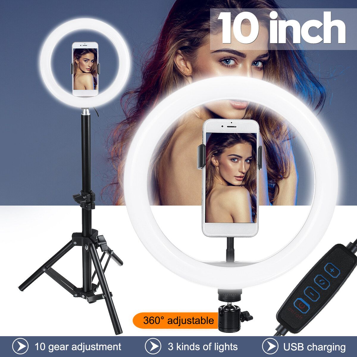 10/12/30 Inch Portable Selfie LED Ring Light With Tripod Stand & Cell Phone Holder & Remote Control Dimmable Photography Studio Phone Holder Selfie Lamps For Makeup Video Live Vlog Type C