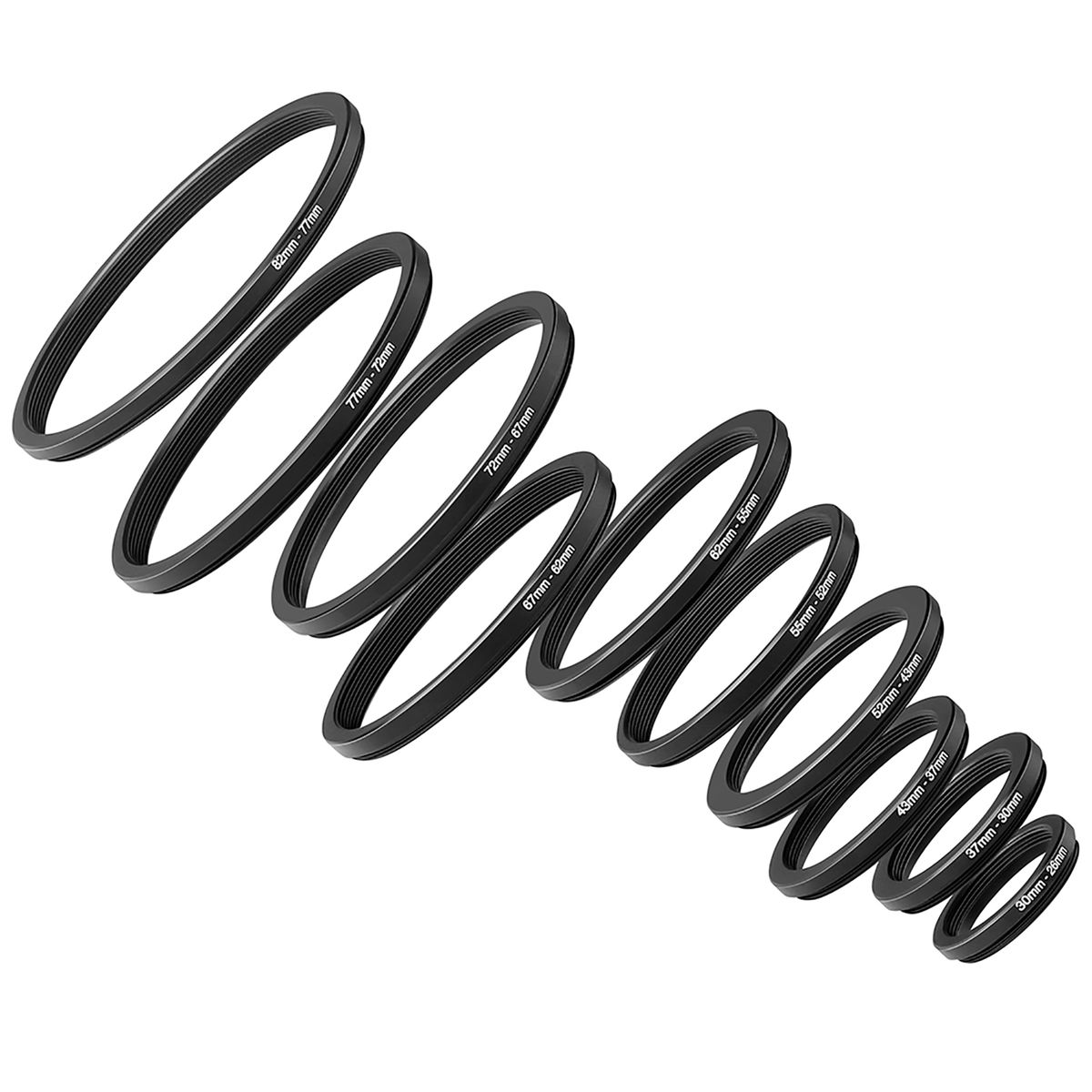 Neewer® 10 Pieces Anodized Black Metal Step-Down Adapter Ring Set