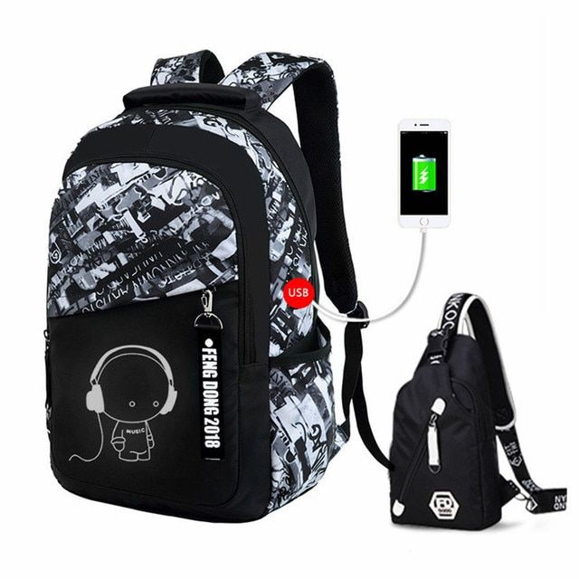 2pcs Teenage School Backpack Usb Port Backpack Bookbag