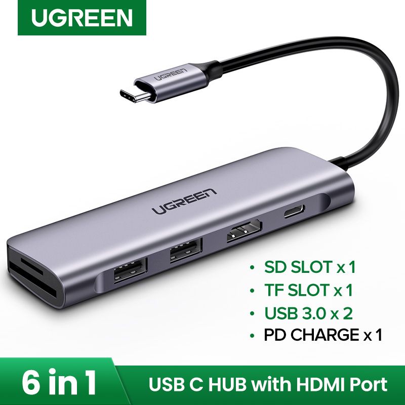 6in1 USB C Type C Hub With HDMI USB 3.0 Ports, TF/SD Card Reader, 100W PD Charging