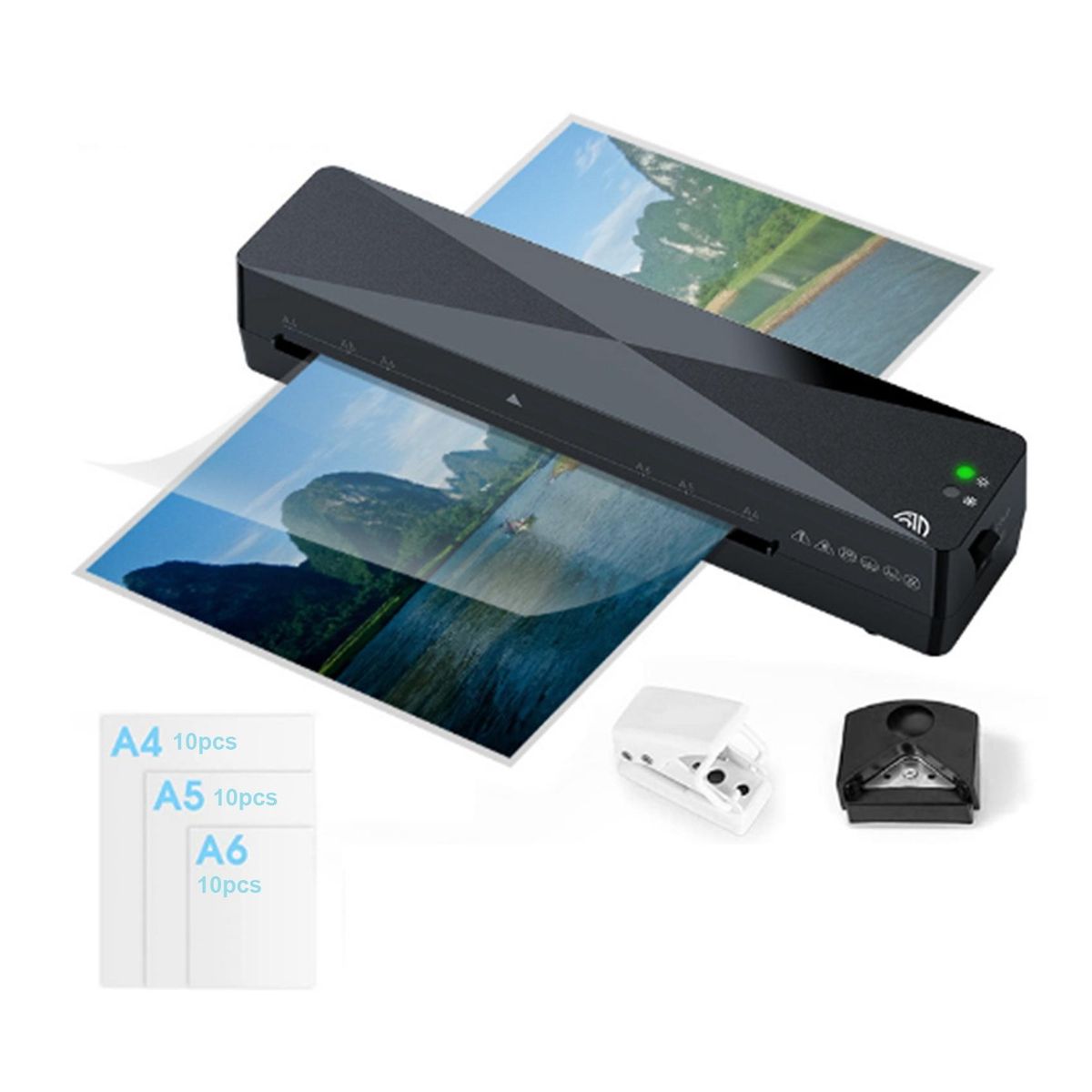 A4 Hot Laminator Portable Home Photo Corner RounderHole Punch30PCS Laminating Film EU Plug
