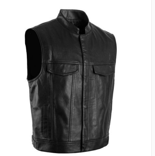 Classical Motorcycle Biker Leather Vest Men Genuine Leather Sleeveless Jacket