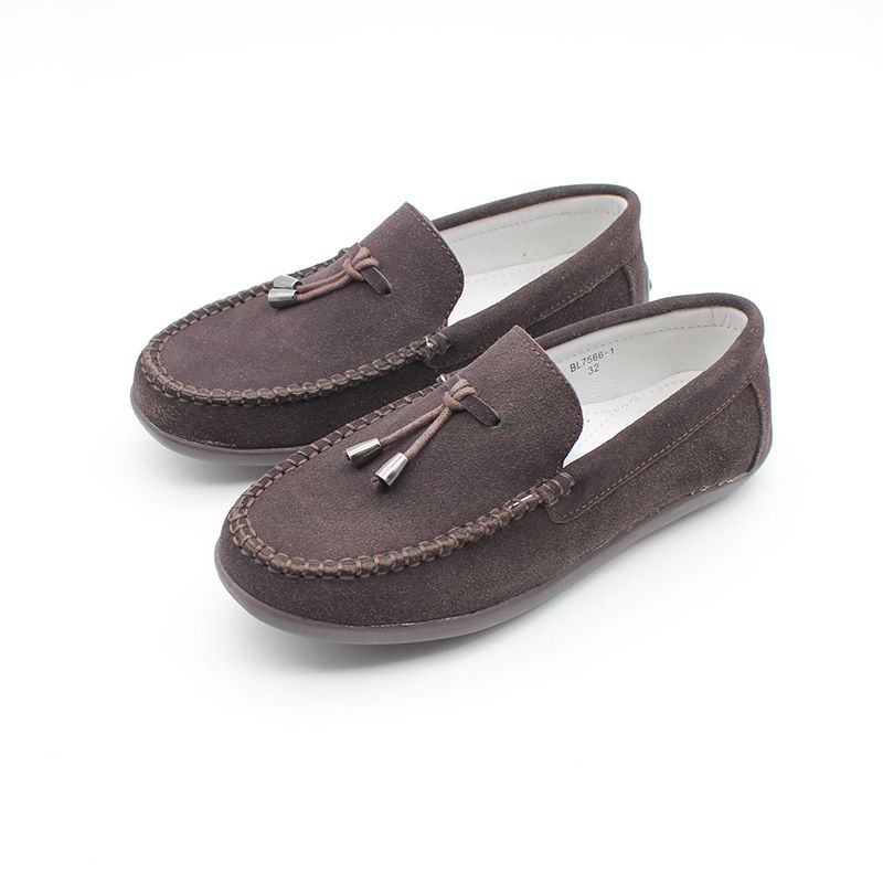 Kids Boys Suede Loafers Shoes-Brown