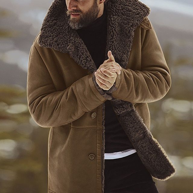 Winter Men's Casual Hoodie Long Sleeve Lapel Collar Plush Sweatshirt Jacket