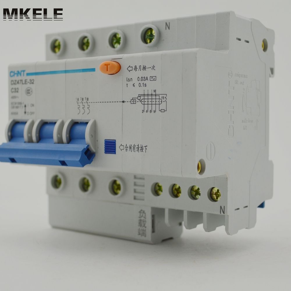 Elcb DZ47LE-32 Earth Leakage Circuit C32 3P+N Breaker CHINT