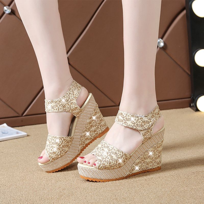 EUR Size35-40 Ladies High Wedge Sandal Shoes-Beige