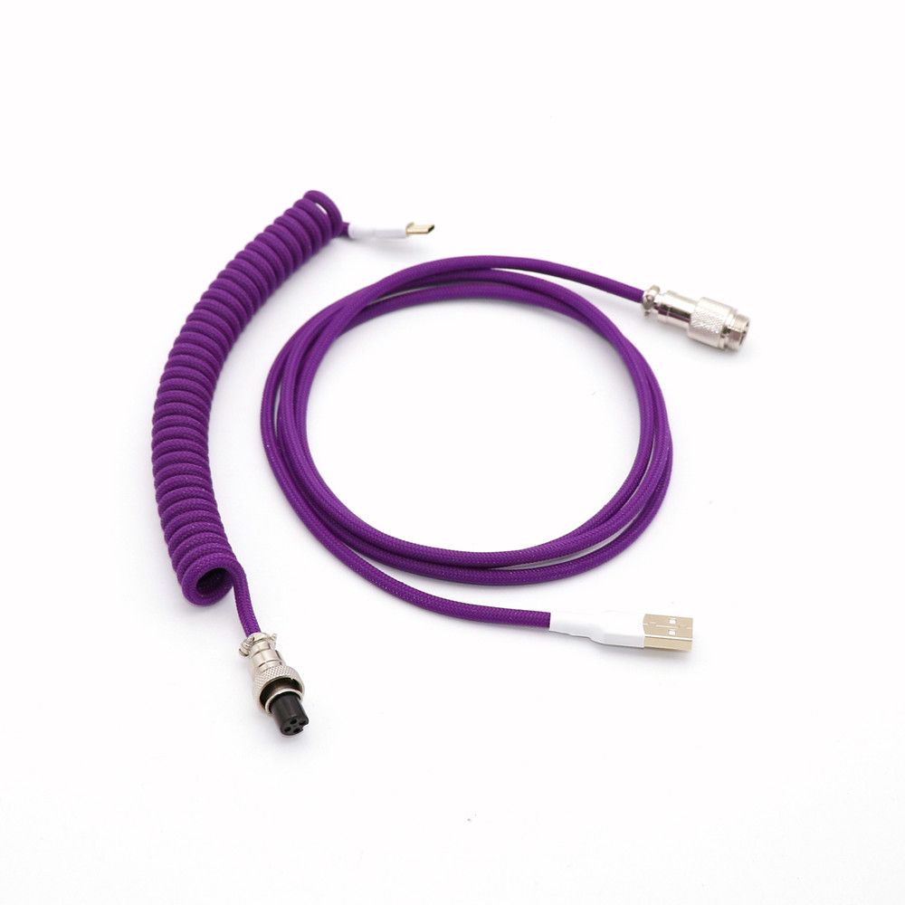 Custom Make Single Sleeved PET Coiled Spring  Type C Mini Micro USB Cable For Mechanical Keyboard Cable With GX12 GX16 Aviator