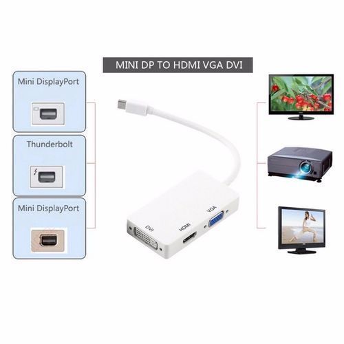 3 In 1 Display Port DP To DVI VGA HDMI Adapter Conversion Cable For Apple MacBook, IMac, Mac Book Air/Pro And Mac Surface Pro Multiport Cable Converter Hub  0 Out Of 5