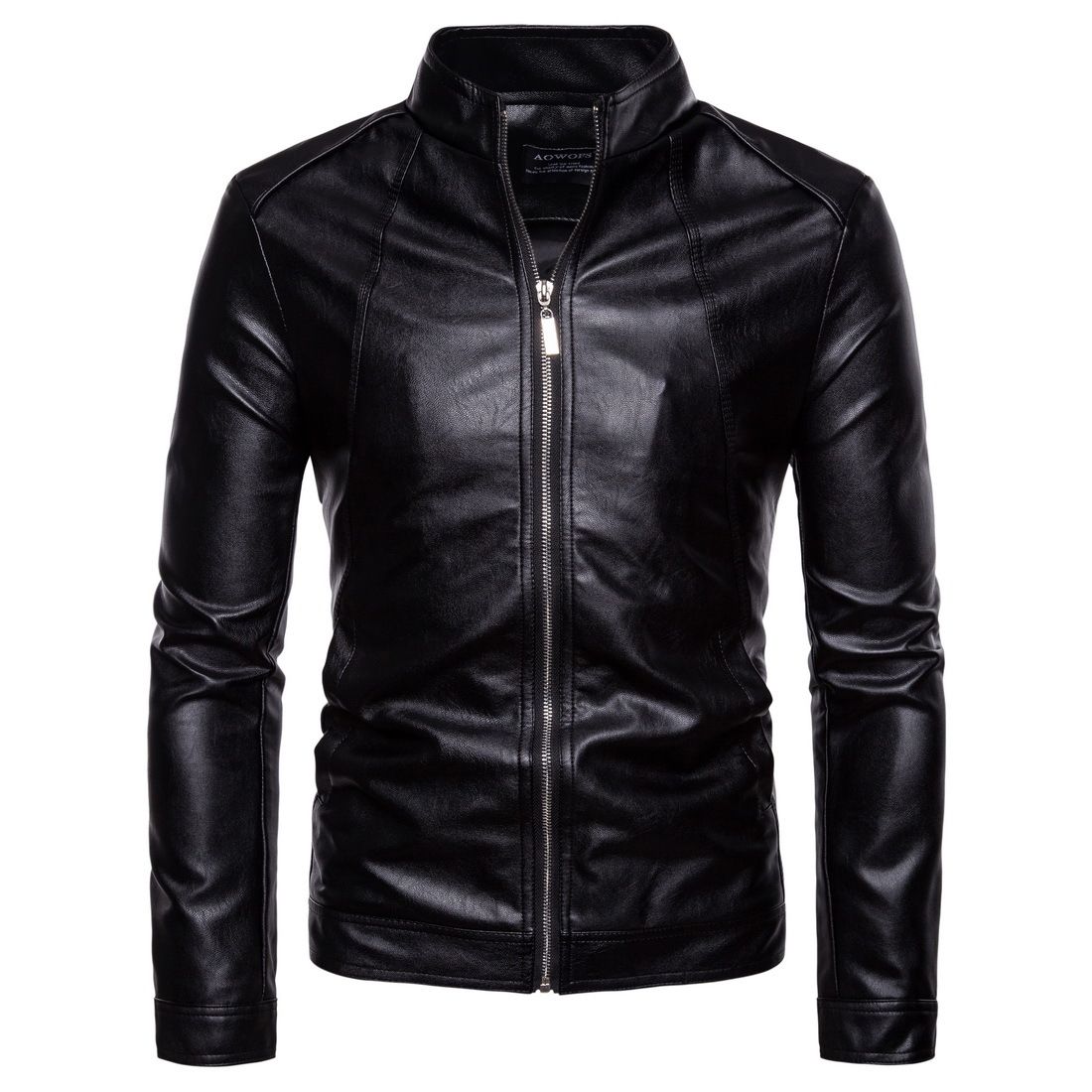 Men's Locomotive Leather Jacket PU Leather Jacket Plus Size-Black