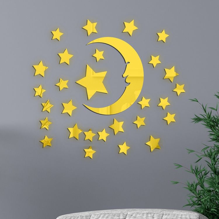 29pcs /Set Acrylic Stereoscopic Mirror Wall Stickers Stars And Moon